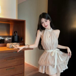 Japanese Sweet Lolita Halter Lace Bow Two-Way Dress