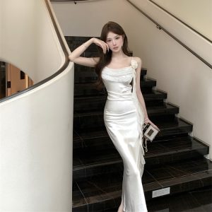 Champagne Satin Sleeveless Bodycon Mermaid Dress for Women