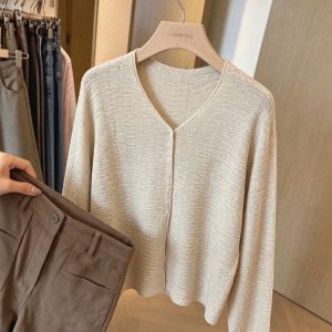 2026 Korean Early Autumn Light Loose V-Neck Knit Cardigan Women Long Sleeve Button Solid Color Sweater