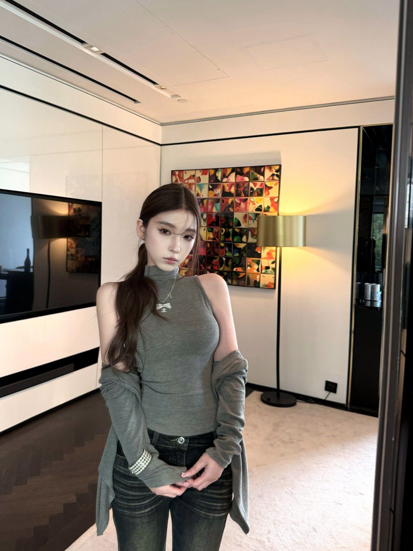 Korean Style Cashmere-Like Two-Piece Set Sleeveless High Neck Vest and Long Sleeve Cardigan - Image 2