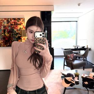 Korean Style Cashmere-Like Two-Piece Set Sleeveless High Neck Vest and Long Sleeve Cardigan