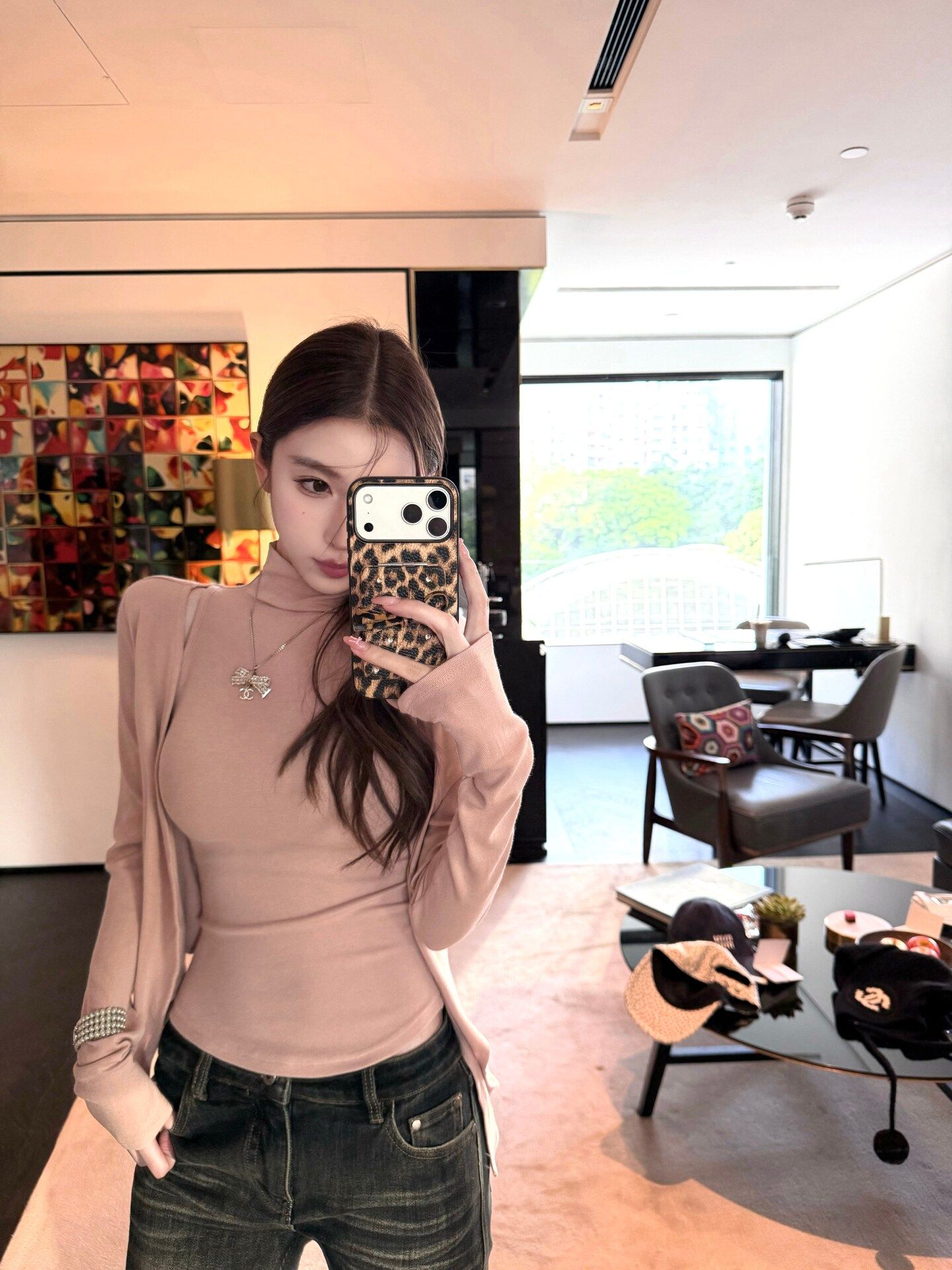 Korean Style Cashmere-Like Two-Piece Set Sleeveless High Neck Vest and Long Sleeve Cardigan
