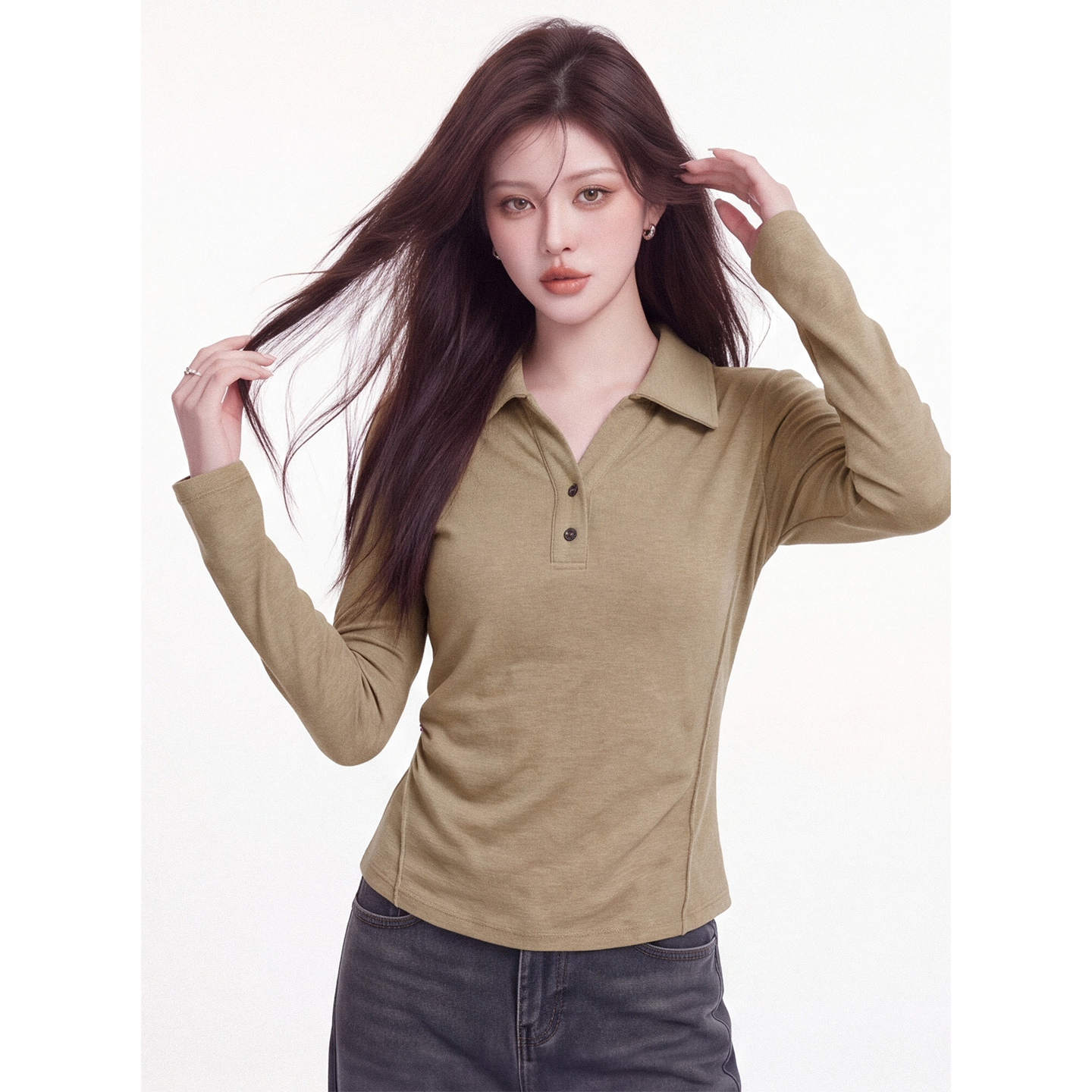 Korean Style Collared Long Sleeve T-Shirt Women Fall 2026 Slim Fit Base Layer Commuter Top