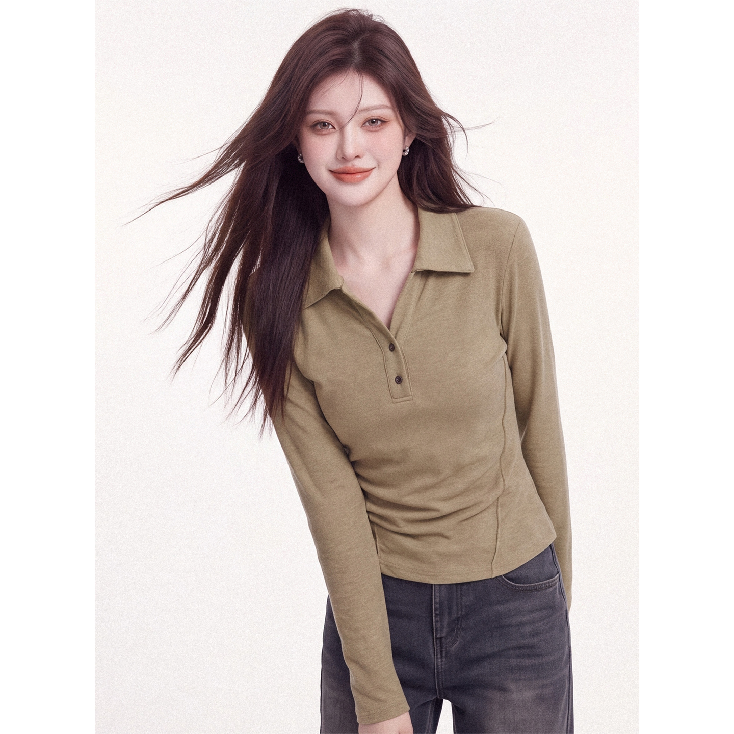 Korean Style Collared Long Sleeve T-Shirt Women Fall 2026 Slim Fit Base Layer Commuter Top - Image 2