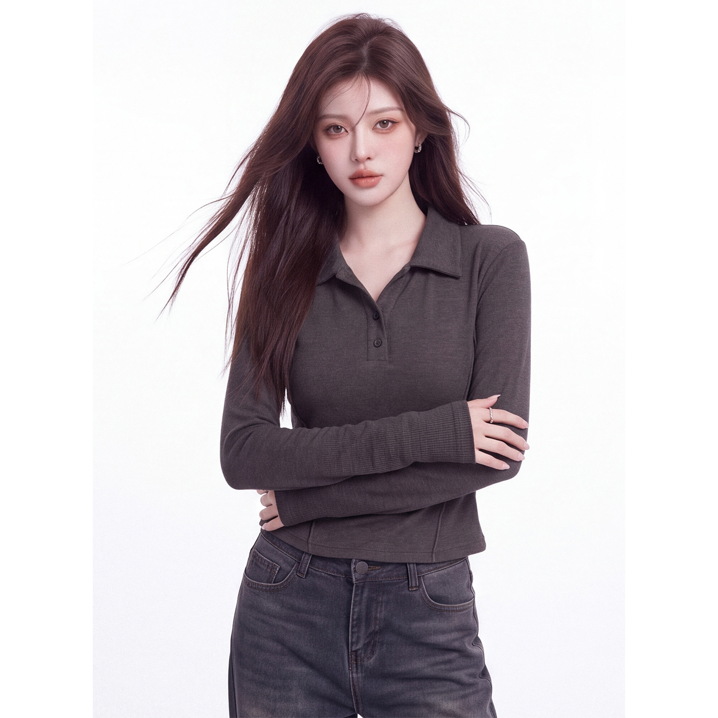 Korean Style Collared Long Sleeve T-Shirt Women Fall 2026 Slim Fit Base Layer Commuter Top - Image 3