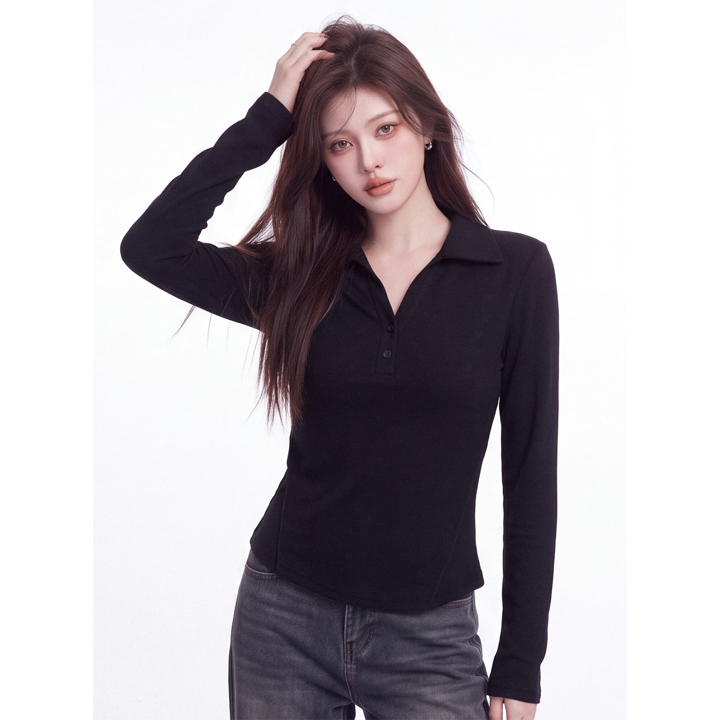Korean Style Collared Long Sleeve T-Shirt Women Fall 2026 Slim Fit Base Layer Commuter Top - Image 4