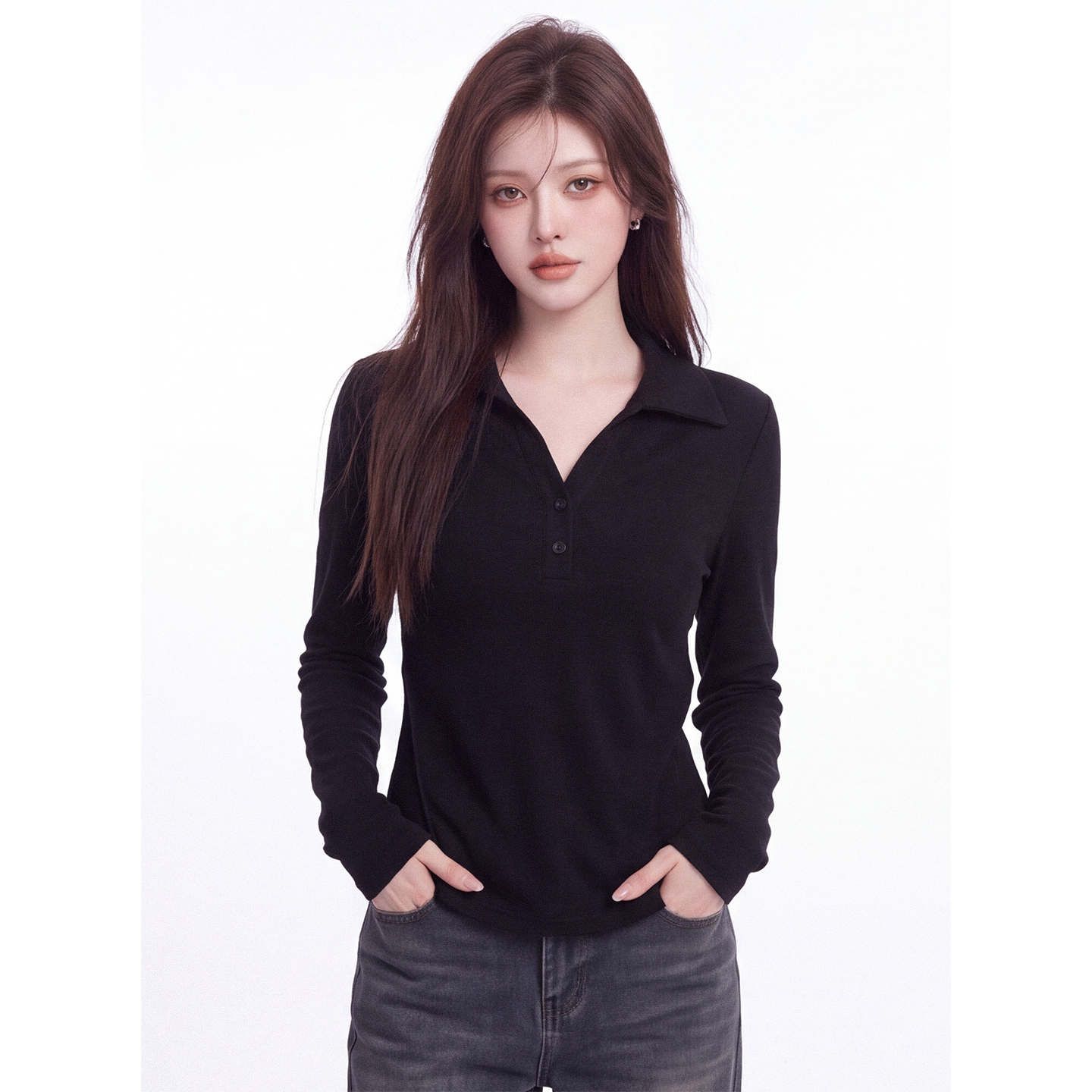 Korean Style Collared Long Sleeve T-Shirt Women Fall 2026 Slim Fit Base Layer Commuter Top - Image 5